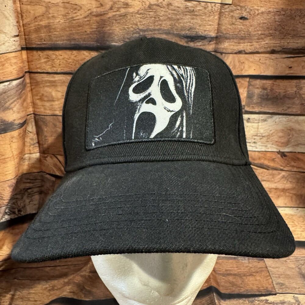 Ghost Face Hat Scream Snapback Black Baseball Cap Fun World Icon of Halloween